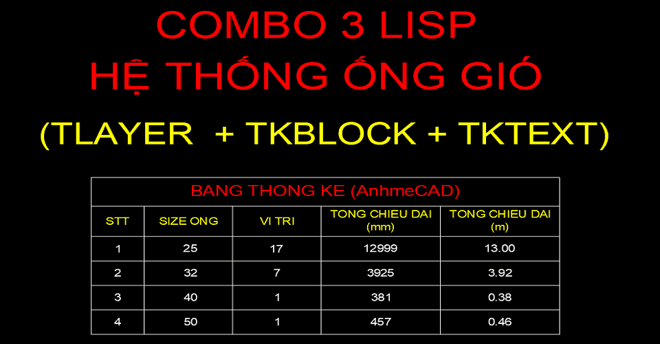 3 Lisp cad bóc khối lượng ống gió