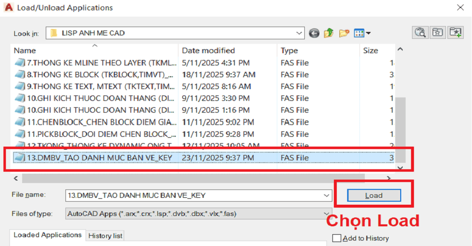 Load lisp danh mục tự động