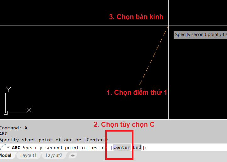 Cách 2 vẽ cung tròn