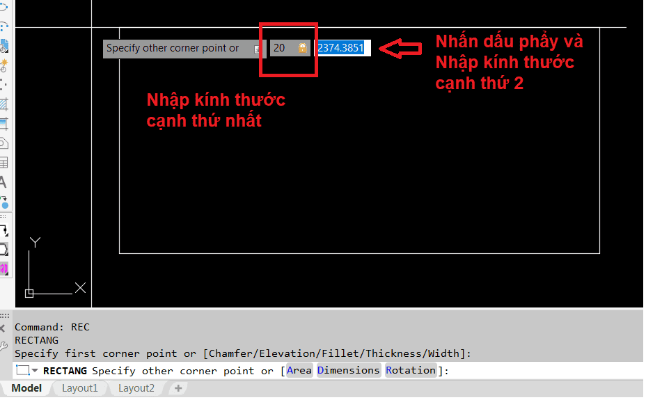 Cách 2 vẽ hình chữ nhật