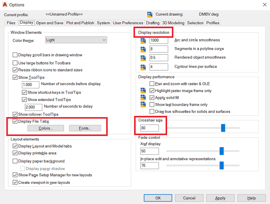 Tab Display trong Option