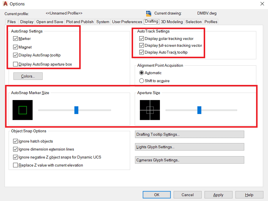 Tab Drafting trong Option