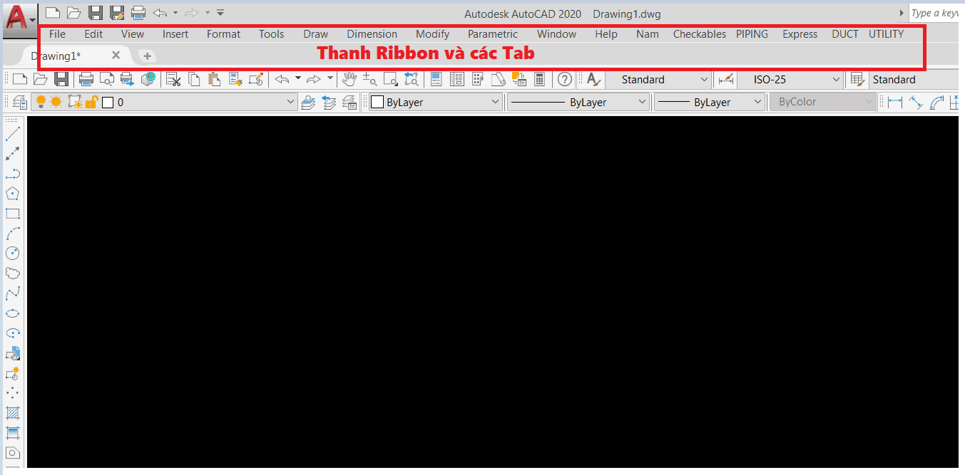 Thanh Ribbon và các tab trong Cad