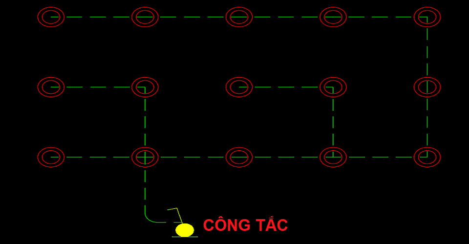 Nối line từ đèn đến công tắc