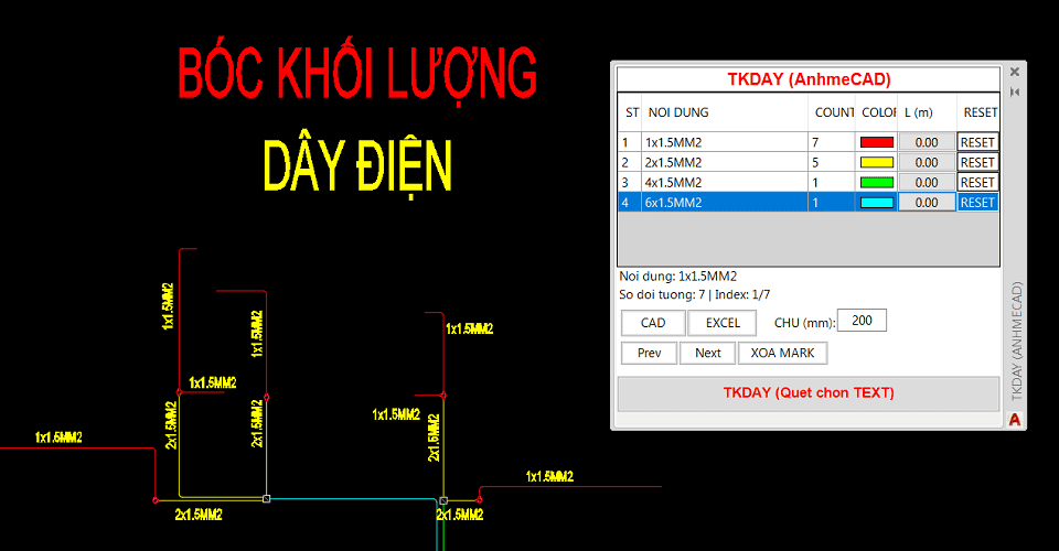 Lisp bóc khối lượng dây điện theo số dây